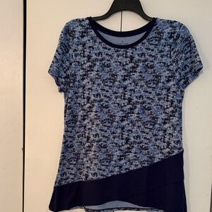 Cuddle Duds Blue Abstract Short Sleeve Top